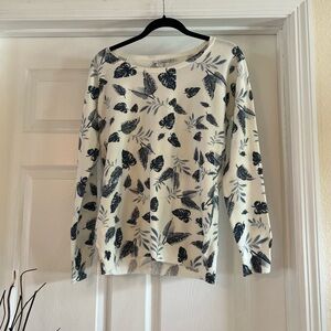 Lush Blue Leaf Print Soft Sweater